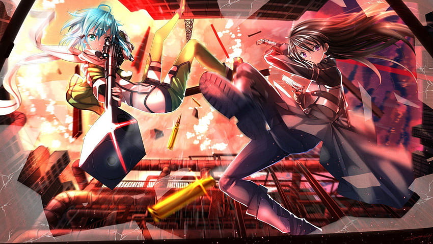 Sword Art Online, Asada Shino, Kirigaya Kazuto, Gun Gale Online / dan Mobile Background Wallpaper HD