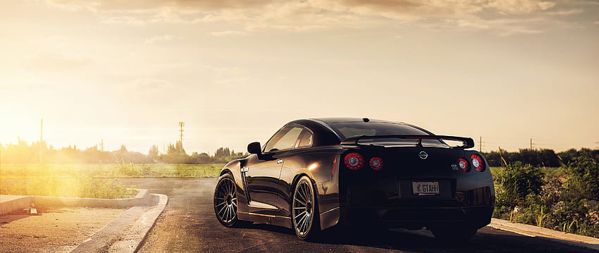 Nissan Gtr Black Car for and Mobiles Ultra Wide TV - HD wallpaper
