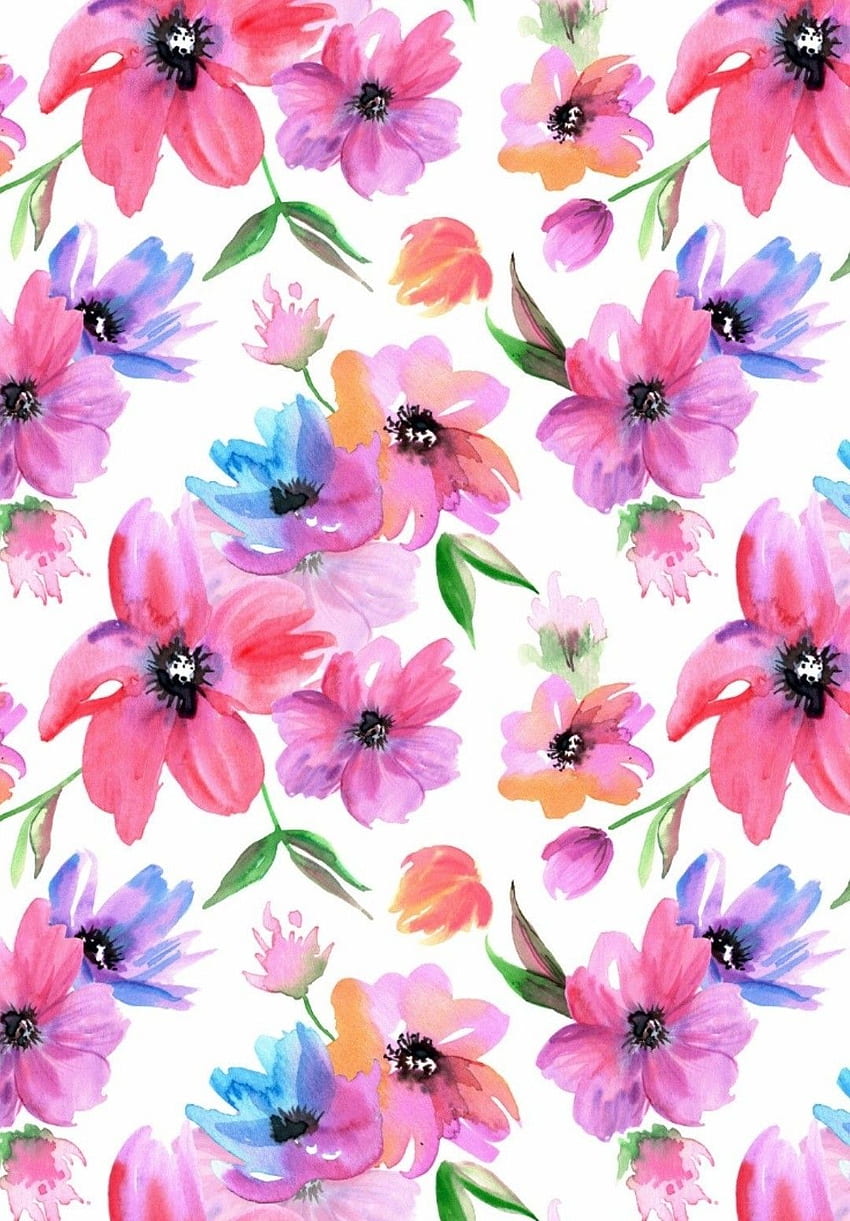Watercolor Seamless Patterns with Pink and Purple flowers. Etsy in 2021. Flower phone , Cute background, Floral background, Watercolor Floral Summer HD phone wallpaper