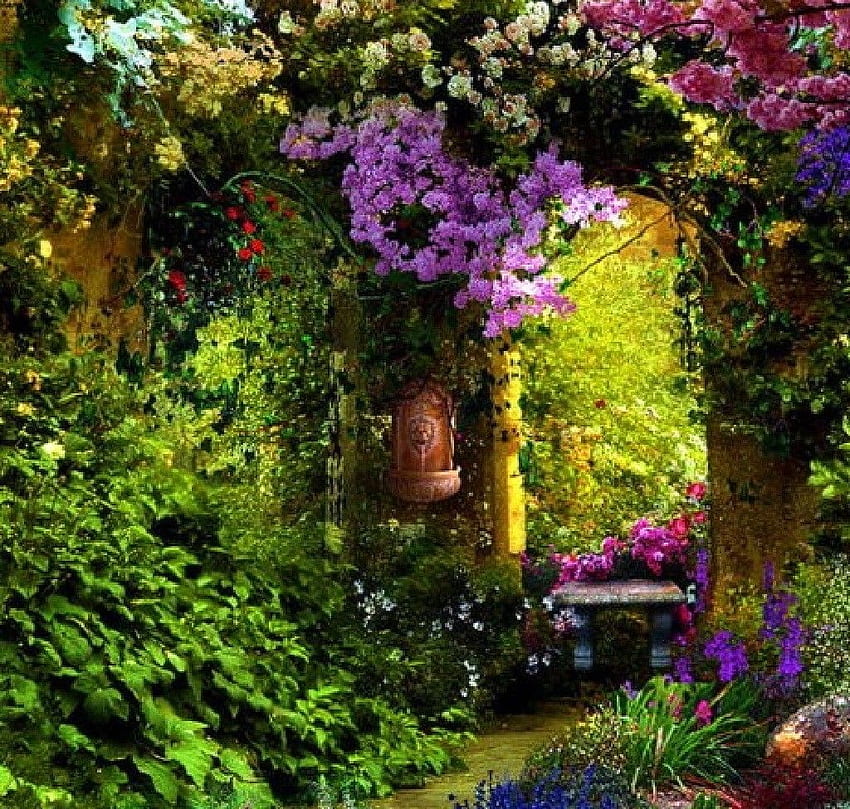 Otro: Jardín secreto Naturaleza Arte Pintura de alta calidad para fondo de pantalla