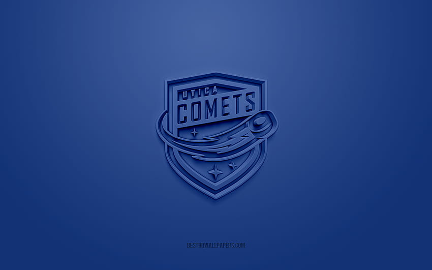 Utica Comets, creative 3D logo, blue background, AHL, 3d emblem, American Hockey Team, American Hockey League, New York, USA, 3d art, hockey, Utica Comets 3d logo HD wallpaper