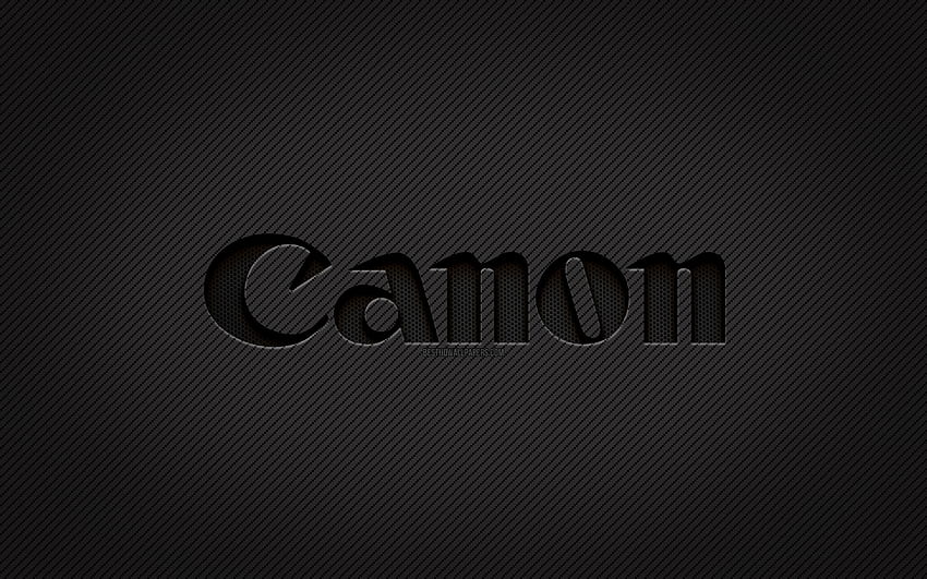 Canon カーボンロゴ、グランジアート、カーボン背景、クリエイティブ、Canon ブラックロゴ、ブランド、Canon ロゴ、Canon 高画質の壁紙