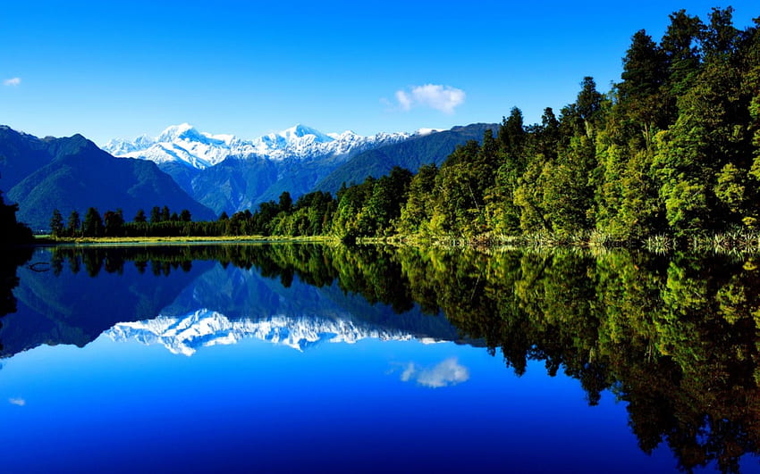 LAKE in REFLECTION, reflection, ake, new zealand, sky, forests, mountains, water HD wallpaper