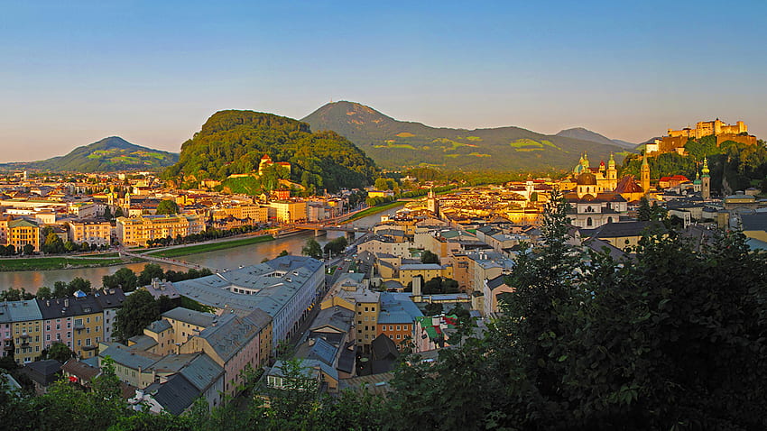 Salzburg Austria Mountains Rivers Houses Cities HD wallpaper