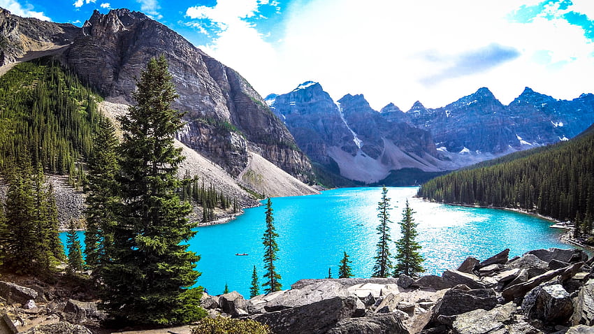 Lago Moraine, Parque Nacional de Banff, lago, montanhas, natureza papel de parede HD