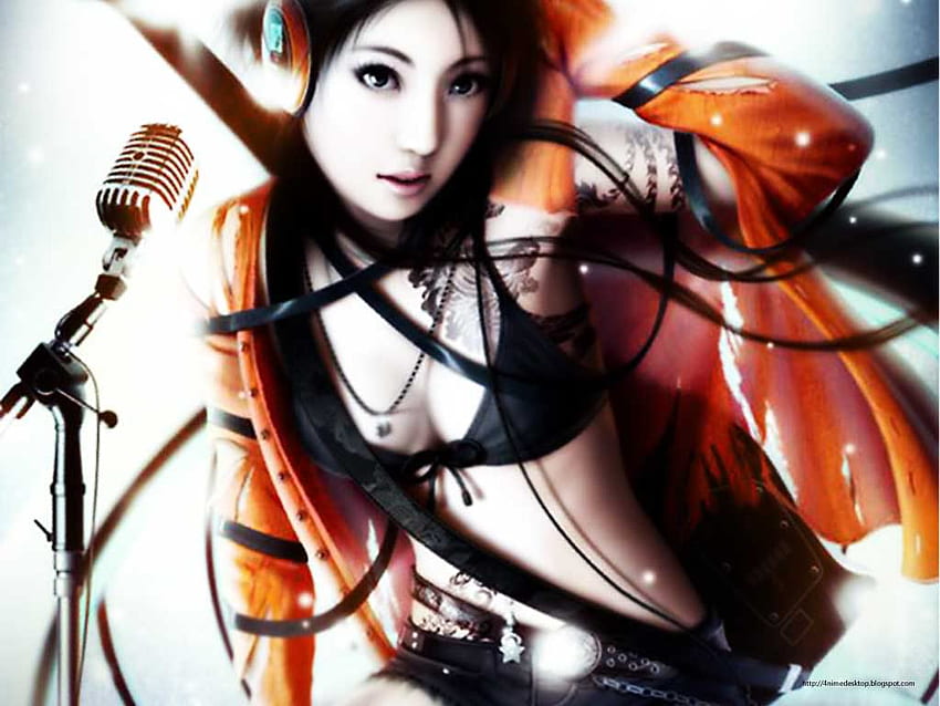 Love Music, music, love, girl, orange, microphone HD wallpaper
