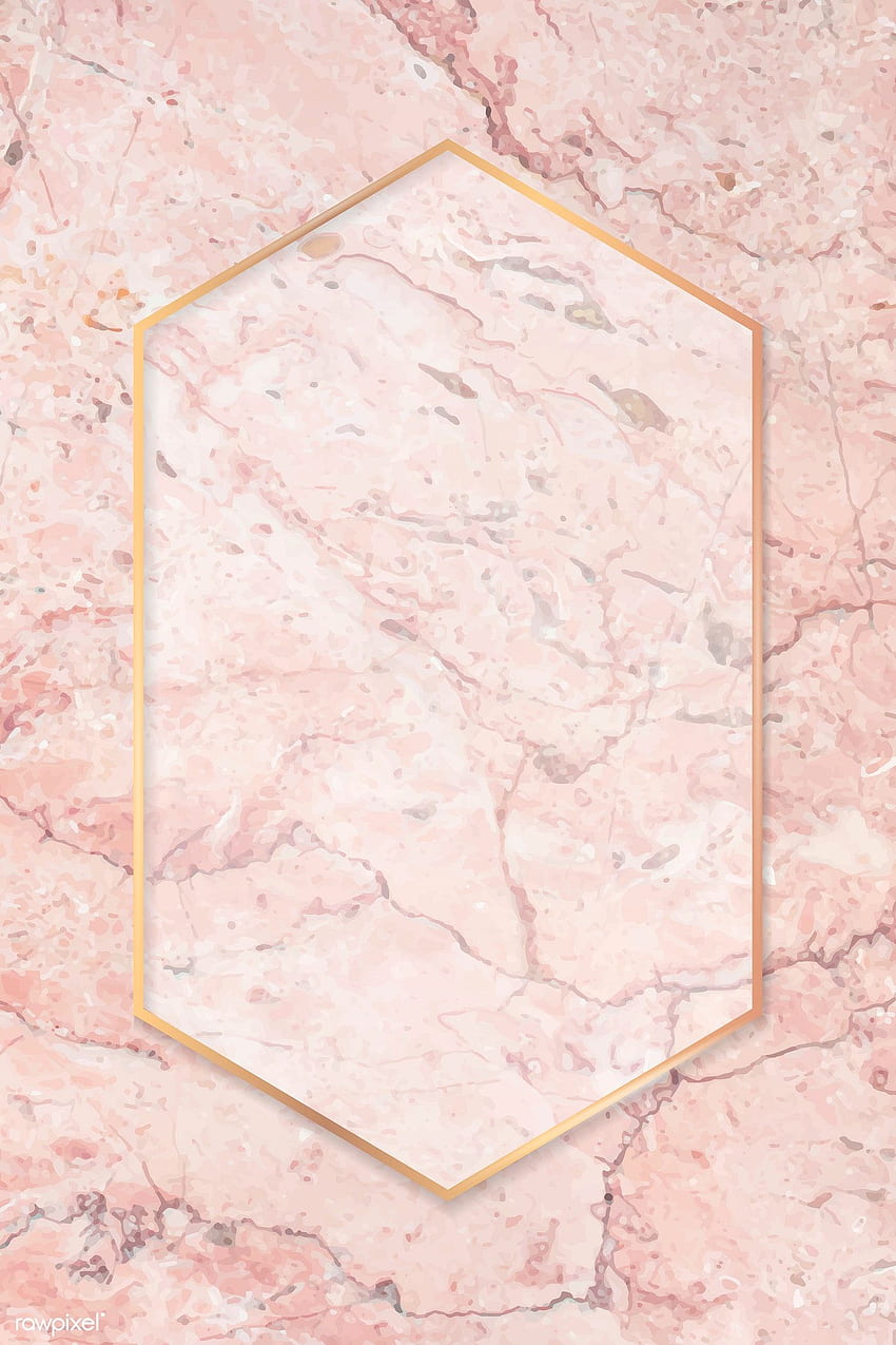 vektor premium bingkai emas Hexagon pada latar belakang marmer merah muda. Latar belakang marmer merah muda, latar belakang emas, marmer merah muda, marmer hitam dan merah muda wallpaper ponsel HD