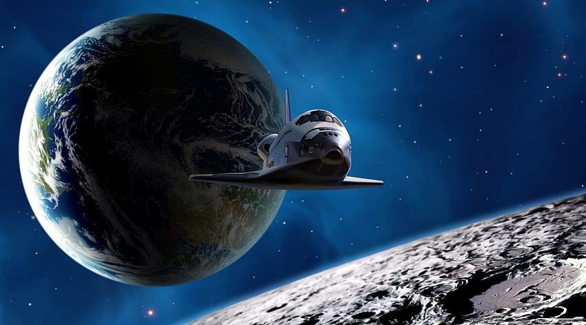 Geheime Shuttle-Mission, Shuttles, Erde, Planeten, Mond, Universum, Weltraum, Sterne HD-Hintergrundbild