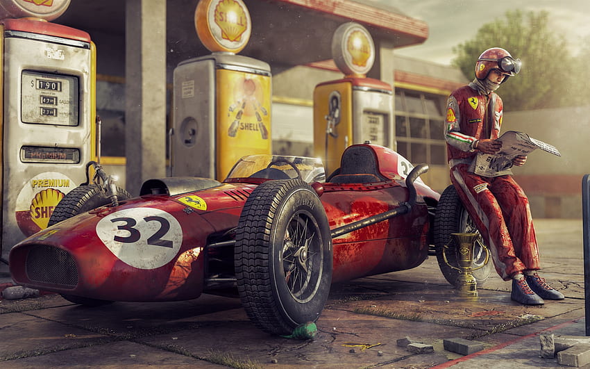 Ferrari F1 racing car, retro, driver U, Cute Retro HD wallpaper