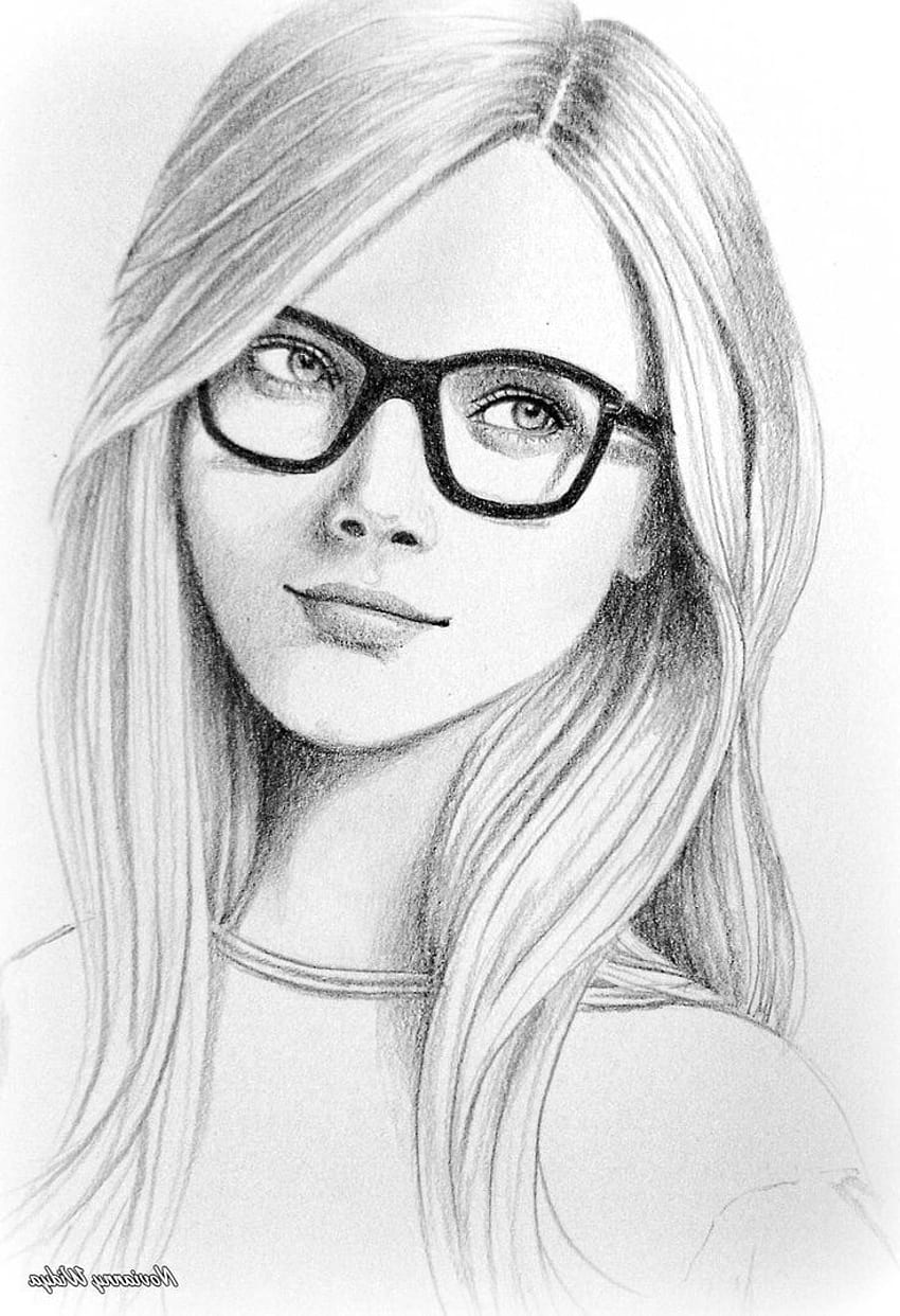 Black And White Girl Drawing Pencil Easy Clip Art, Aesthetic Girl ...