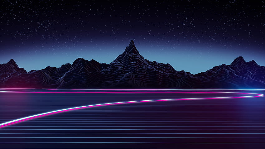 Neon, Highway, mountains, landscape HD wallpaper