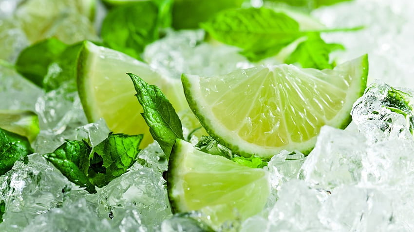 Still Life, mint, leaves, lime, ice HD wallpaper