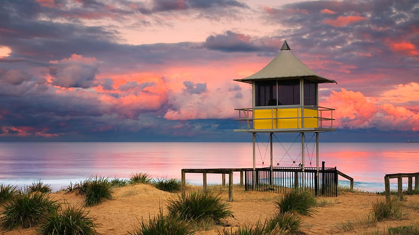 Grafik Australia Lifeguard Tower New South Wales Sunset Wallpaper HD