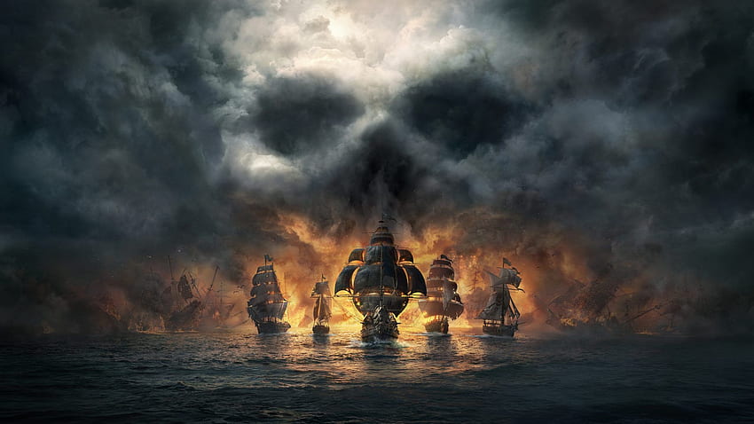 Calavera y Huesos Piratas Oscuros Barcos fondo de pantalla