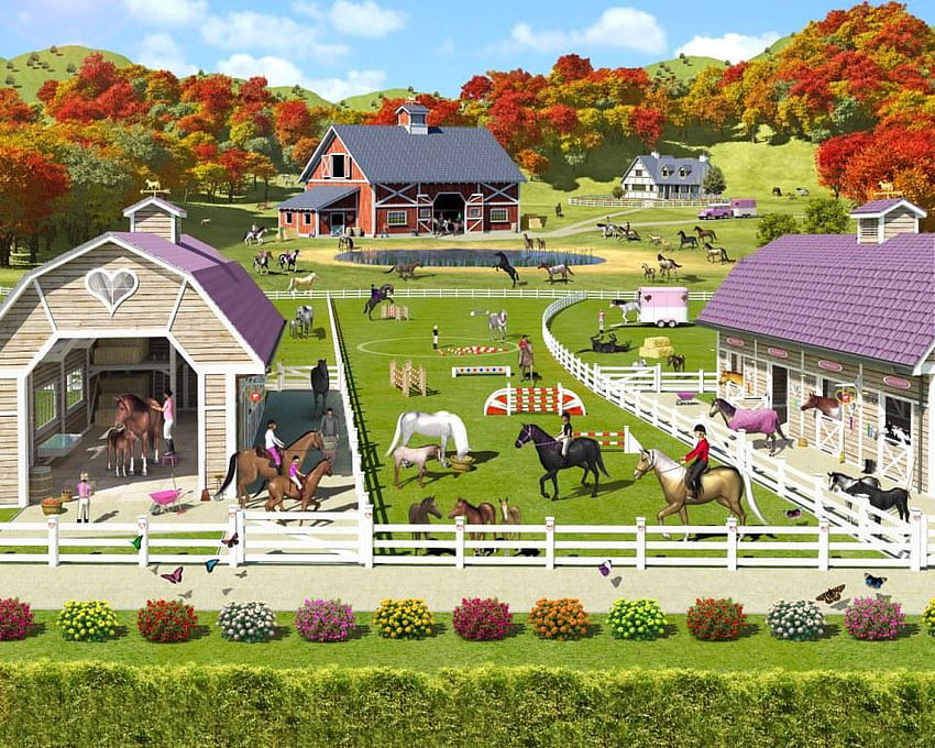 Taman Bermain Berkuda, kuda, taman bermain, hewan, berkuda, kuda poni Wallpaper HD