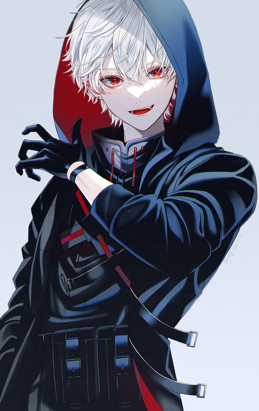 Anime Creatures Anime Boys Anime Red Eyes Simple Background White Hair  Hoods - Resolution: HD phone wallpaper | Pxfuel