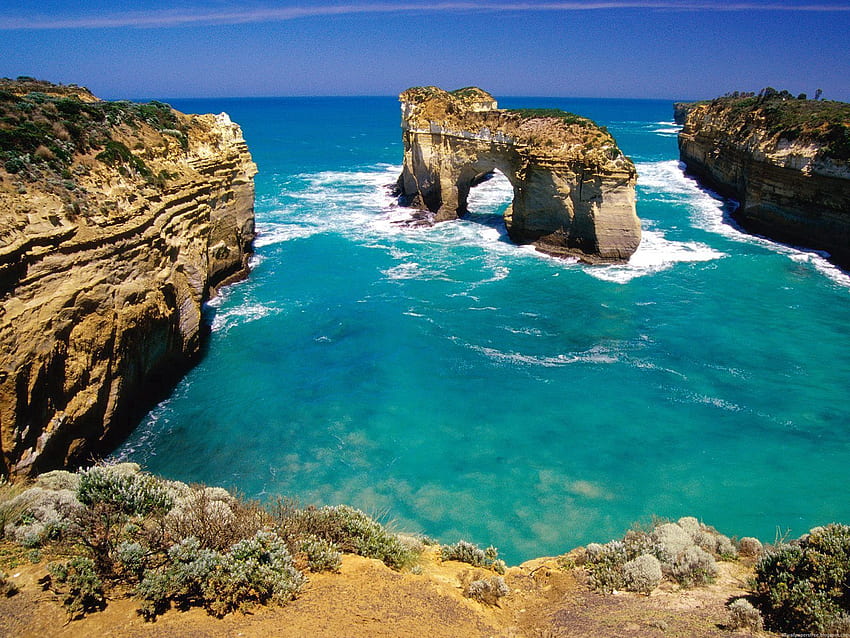 Natur, Felsen, Ufer, Ufer, Bogen, Bögen, blaues Wasser, Australien HD-Hintergrundbild