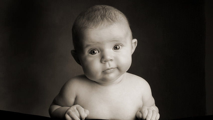 child, face, surprise, toddler, black white Full Background, Baby Face HD wallpaper
