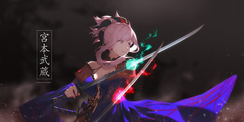 Bagus Casbon Dress Fate Grand Order Fate (series) Katana Long Hair Magic Miyamoto Musashi (fate Grand Order) Pink Eyes Pink Hair Sword Watermark Weapon. อะนิเมะ มิยาโมโตะ มูซาชิ FGO วอลล์เปเปอร์ HD