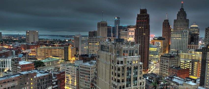 Spectacular Detroit Skyline Dark Full Background, Downtown Detroit HD wallpaper