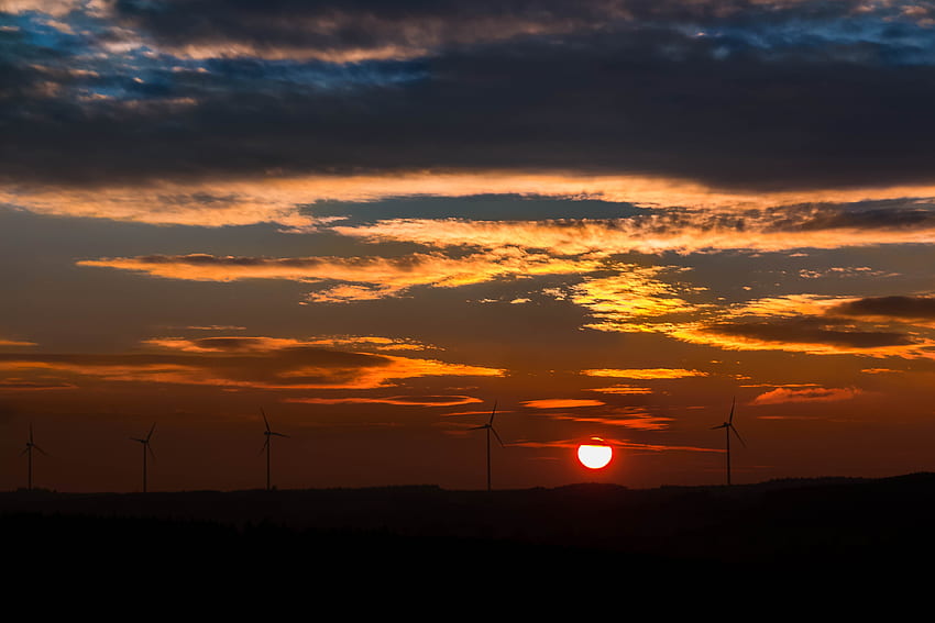 Nature, Sunset, Sky, Windmills HD wallpaper