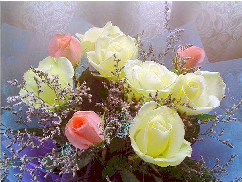 Com amor, rosa, flores, rosas, amarelo papel de parede HD