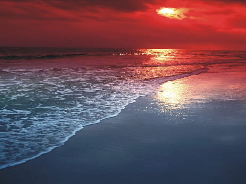 Bloody Sky, mar, rojo, cielo, sol, océano fondo de pantalla