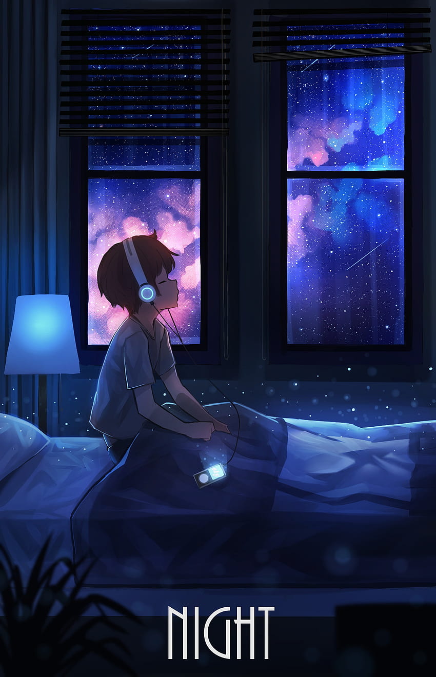 Art, Night, Headphones, Starry Sky, Boy HD phone wallpaper