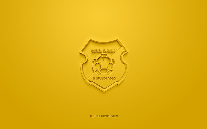 CS Herediano、創造的な 3D ロゴ、黄色の背景、リーガ FPD、3 d エンブレム、コスタリカのサッカー クラブ、エレディア、コスタリカ、サッカー、CS Herediano 3 d ロゴ 高画質の壁紙