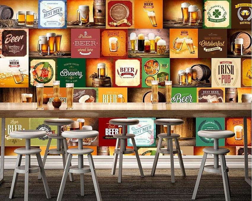 Retro vintage beer logo restaurant bar 3D papel de HD wallpaper
