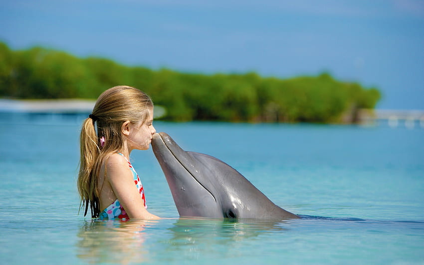 Friendship Forever, graphy, animals, dolphins, beautiful, girl HD wallpaper