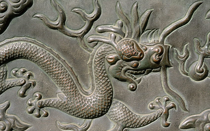 Dragon engraved, Bronze Dragon HD wallpaper