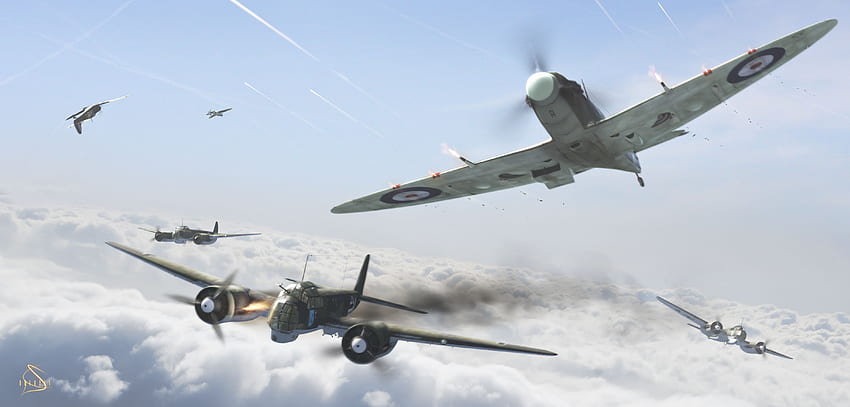 . Aviation. . . Dogfight, the second world war, the British HD wallpaper