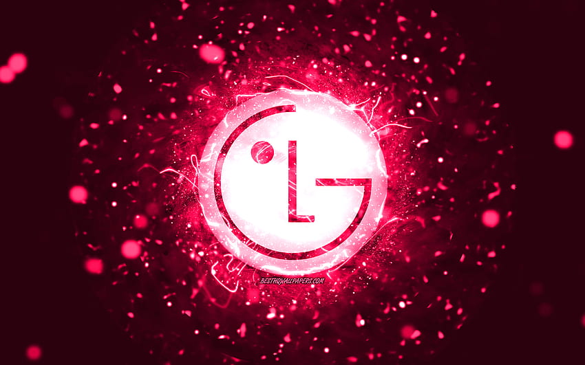 LG pink logo, , pink neon lights, creative, pink abstract background, LG logo, brands, LG HD wallpaper