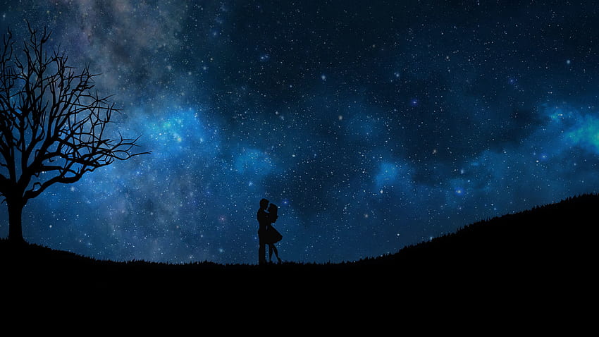 Liebe, Vektor, Paar, Paar, Silhouetten, Sternenhimmel HD-Hintergrundbild