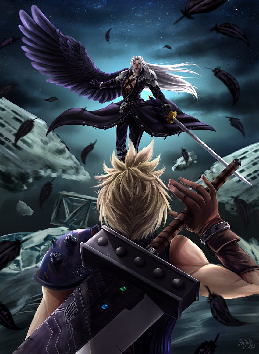 Cloud vs Sephiroth, Final Fantasy VII, SOLDADO, Cloud Strife, One Winged Angel fondo de pantalla del teléfono