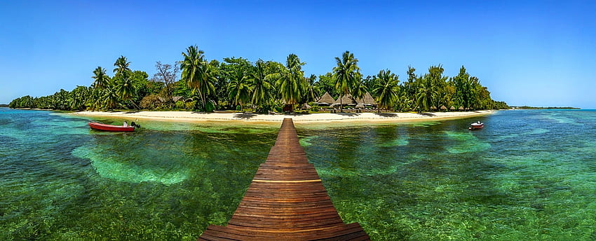 เกาะสีเบจ ธรรมชาติ ภูมิทัศน์ ท่าเรือ ต้นปาล์ม ชายหาด เรือ • สำหรับคุณ หาดสีเบจ วอลล์เปเปอร์ HD