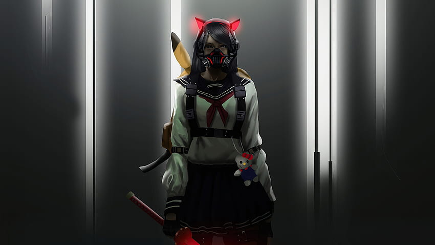 Girl wearing gas mask, fantasy, artwork HD wallpaper