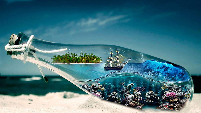 Acquista Avikalp Exclusive Awi3228 World in Glass Bottle Sea Boat Underwater World Fondale marino con coralli Full (6 x 5 ft) Online a prezzi bassi in India Sfondo HD