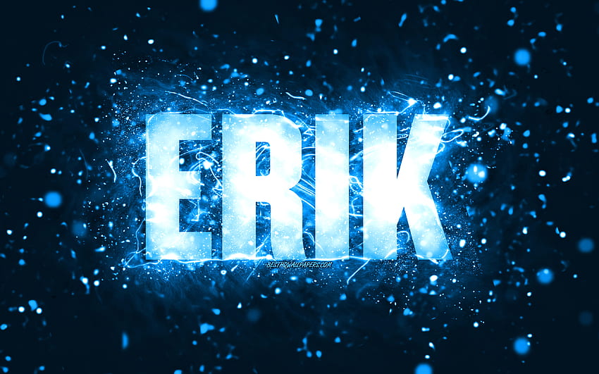 Happy Birtay Erik, , blue neon lights, Erik name, creative, Erik Happy Birtay, Erik Birtay, popular american male names, with Erik name, Erik HD wallpaper