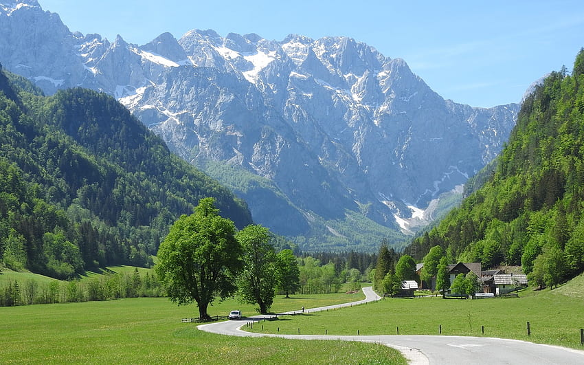 Logar Valley, Slovenia, Alps, road, Slovenia, valley HD wallpaper