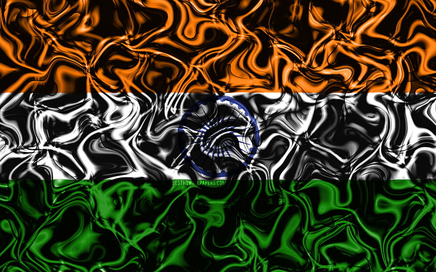 Bandiera dell'India, fumo astratto, Asia, Indian Flag Abstract Sfondo HD