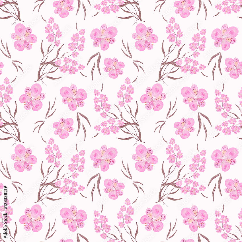 シームレスな花柄の背景、花飾り繊維イラスト。 白地にピンクの花。 ストック イラスト。 Adobe Stock、ピンクの花のパターン HD電話の壁紙