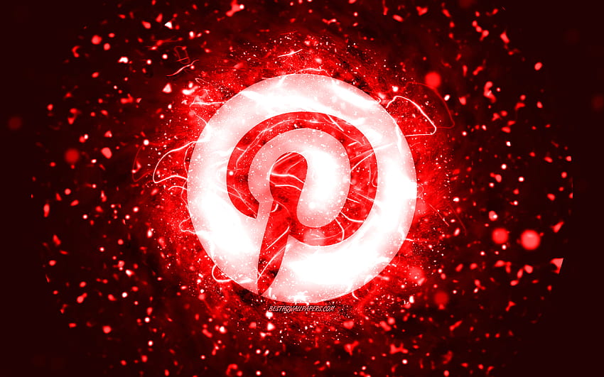 Logo merah Pinterest, , lampu neon merah, kreatif, latar belakang abstrak merah, logo Pinterest, jejaring sosial, Pinterest Wallpaper HD