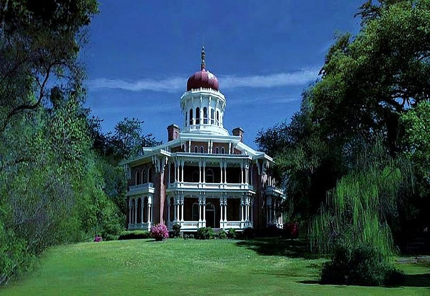 Dom na plantacji Tennessee, duży biały dom, dom na plantacji, historia, drzewa, zagospodarowany teren, tennessee Tapeta HD
