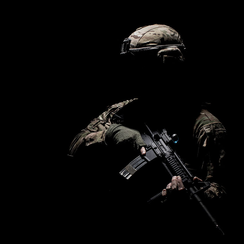 Soldier , Military, Machine Gun, War, Silhouette, Black Dark, Black Military HD phone wallpaper