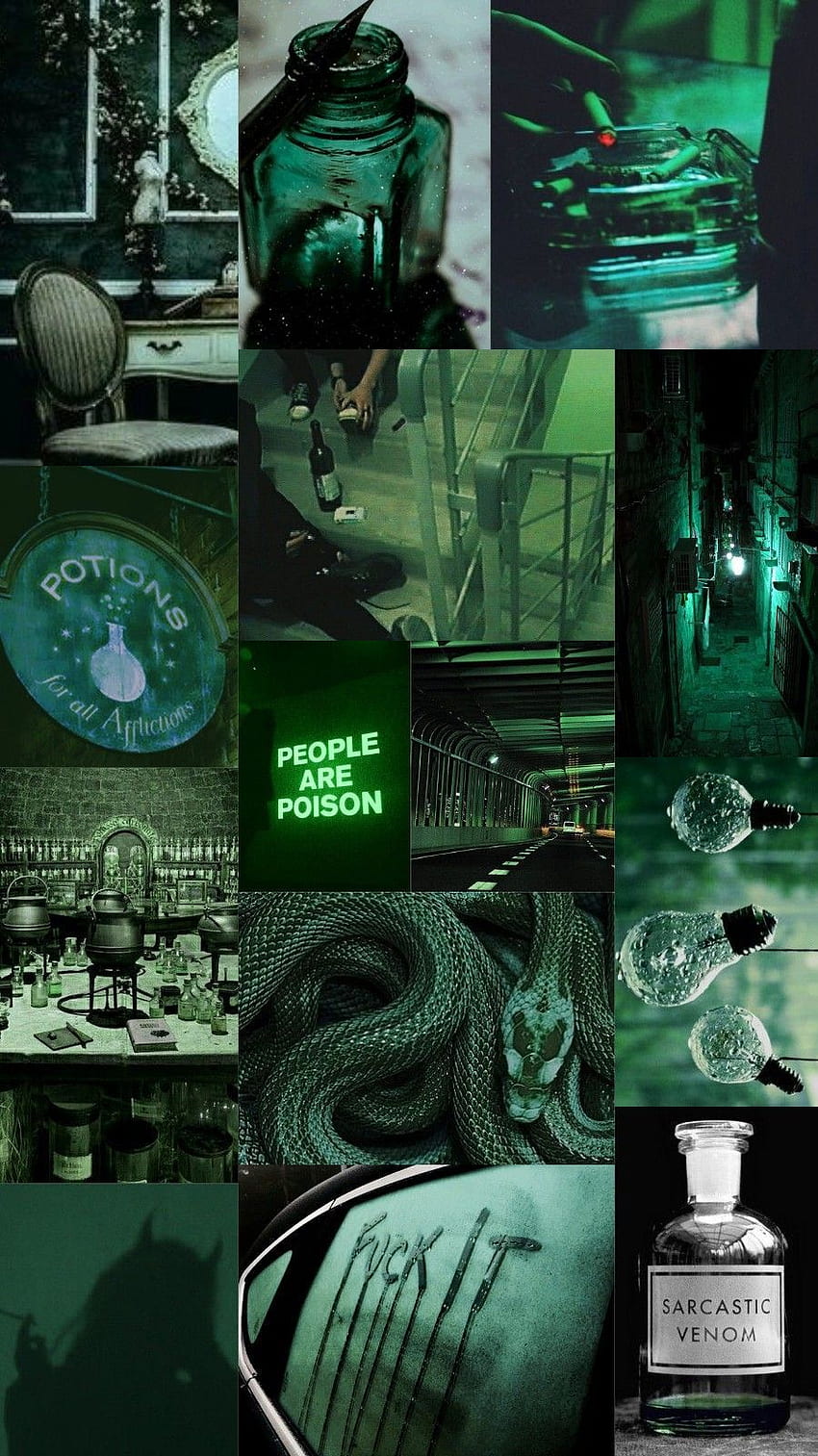hintergrund, collage, ästhetisch, musik, farbe, grün, dunkelgrün, slytherin, gift. Dunkelgrün, Slytherin, dunkelgrüne Ästhetik HD-Handy-Hintergrundbild