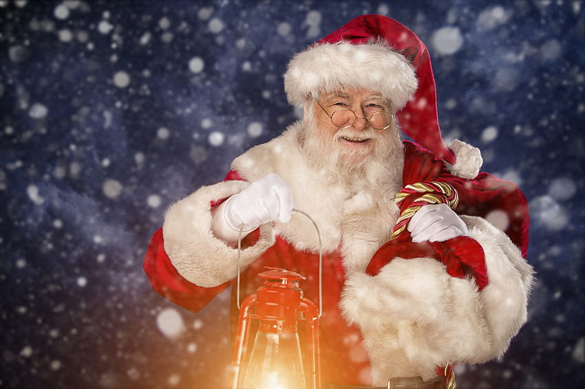 Дядо Коледа, бяло, craciun, старец, Коледа, червено, фенер HD тапет