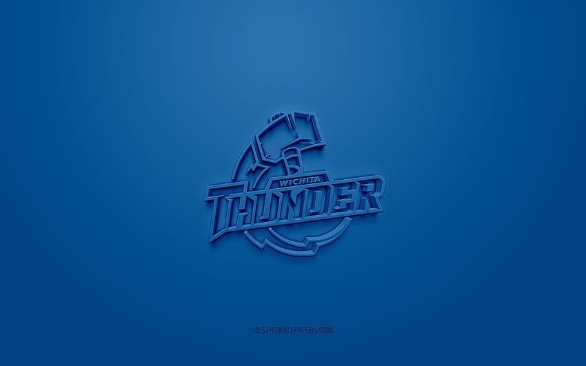 Wichita Thunder, creative 3D logo, blue background, ECHL, 3d emblem, American Hockey Club, Wichita, USA, 3d art, hockey, Wichita Thunder 3d logo HD wallpaper