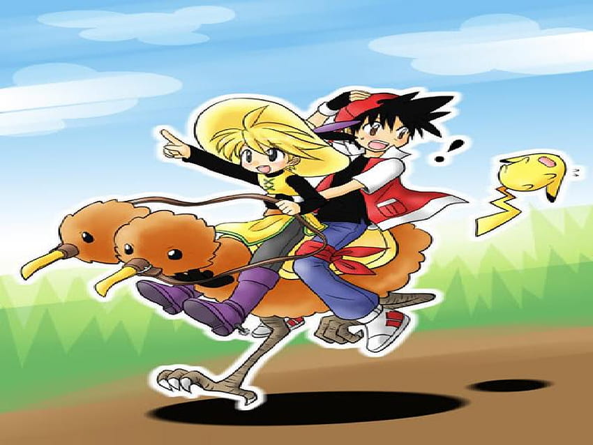 Let's Go!!, pika, doduo, anime, yellow, red, video games, manga, pokemon HD wallpaper